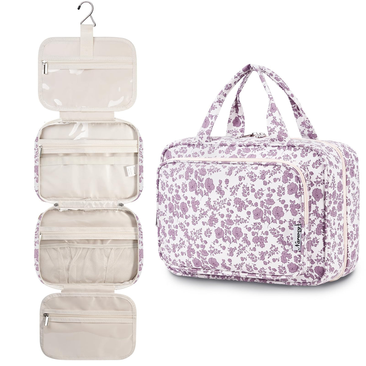 Narwey Travel Toiletry Bag Large Dusty Pink Flower fabric detail