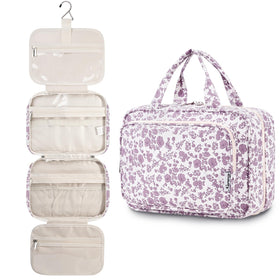 Narwey Travel Toiletry Bag Large Dusty Pink Flower fabric detail