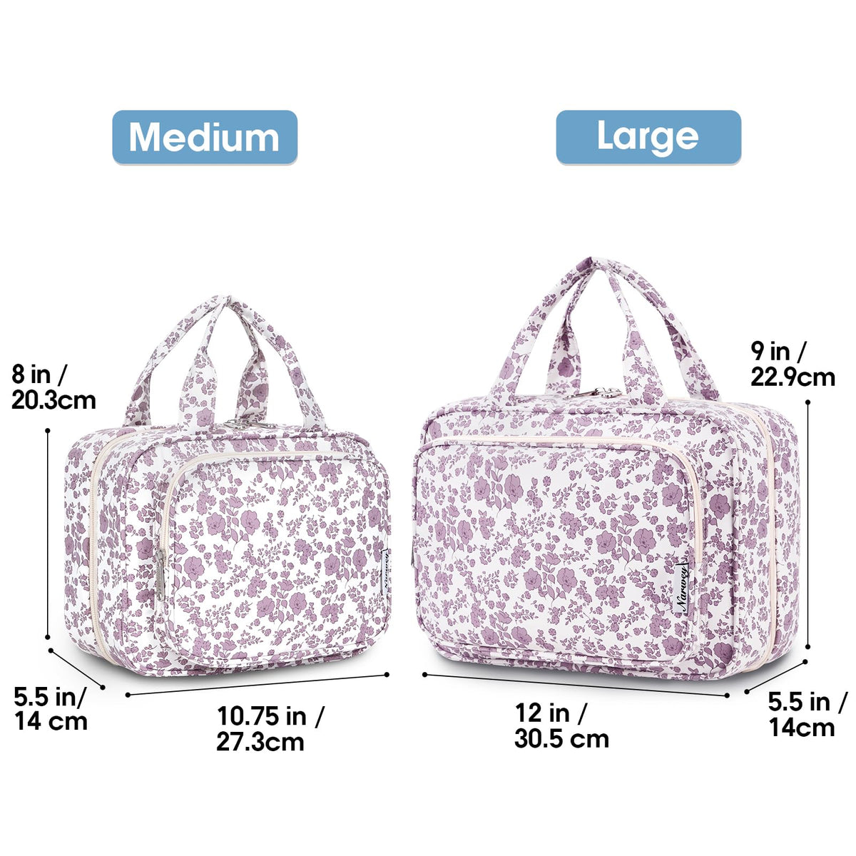 Narwey Travel Toiletry Bag Large Dusty Pink Flower hanging from a hook