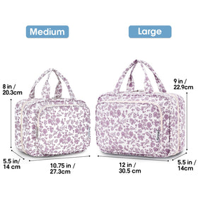 Narwey Travel Toiletry Bag Large Dusty Pink Flower hanging from a hook