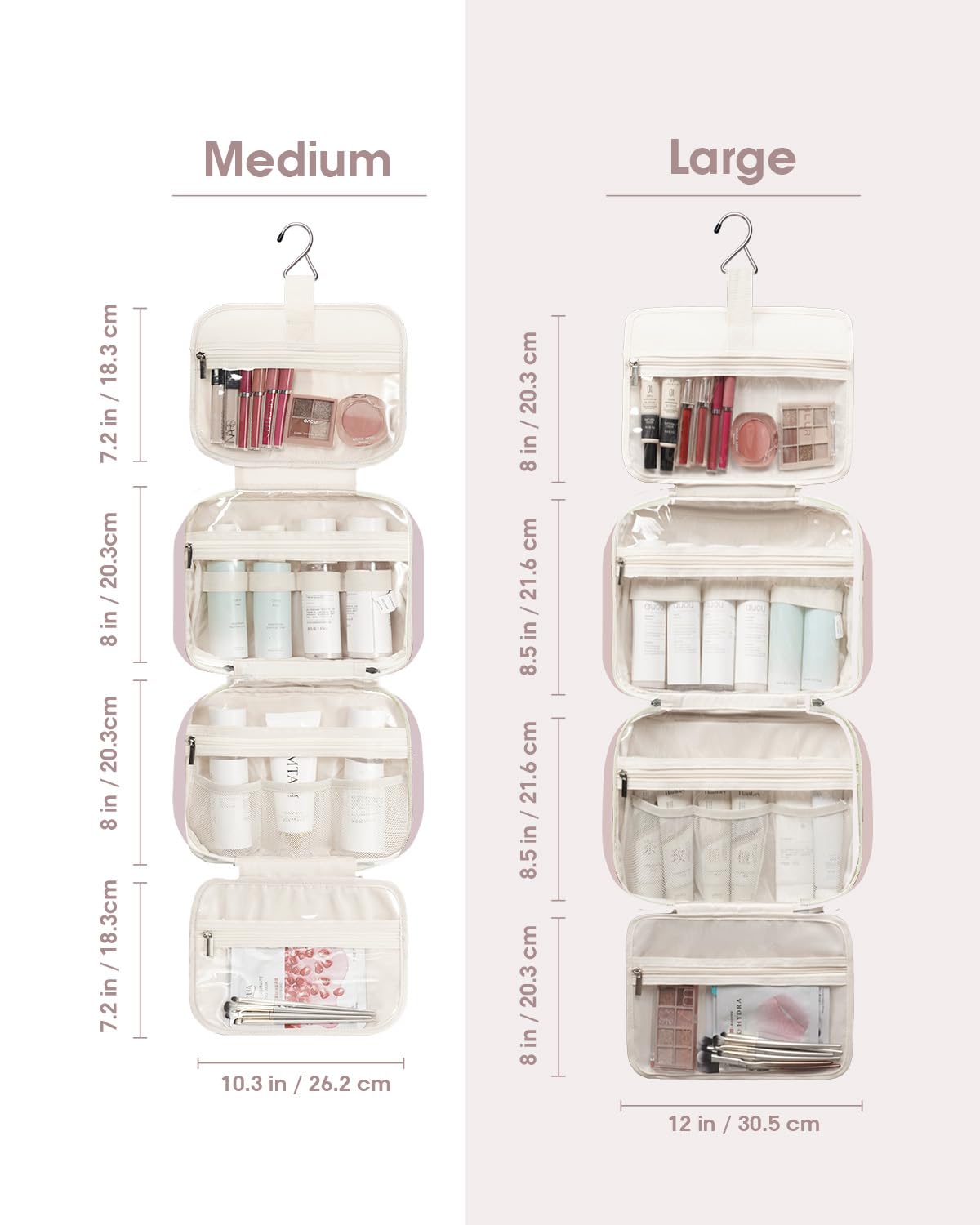 Narwey Travel Toiletry Bag Large Dusty Rose hanging from a hook