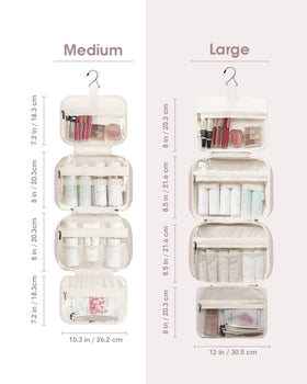 Narwey Travel Toiletry Bag Large Dusty Rose hanging from a hook