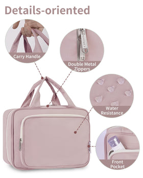 Narwey Travel Toiletry Bag Large Dusty Rose in a travel setting