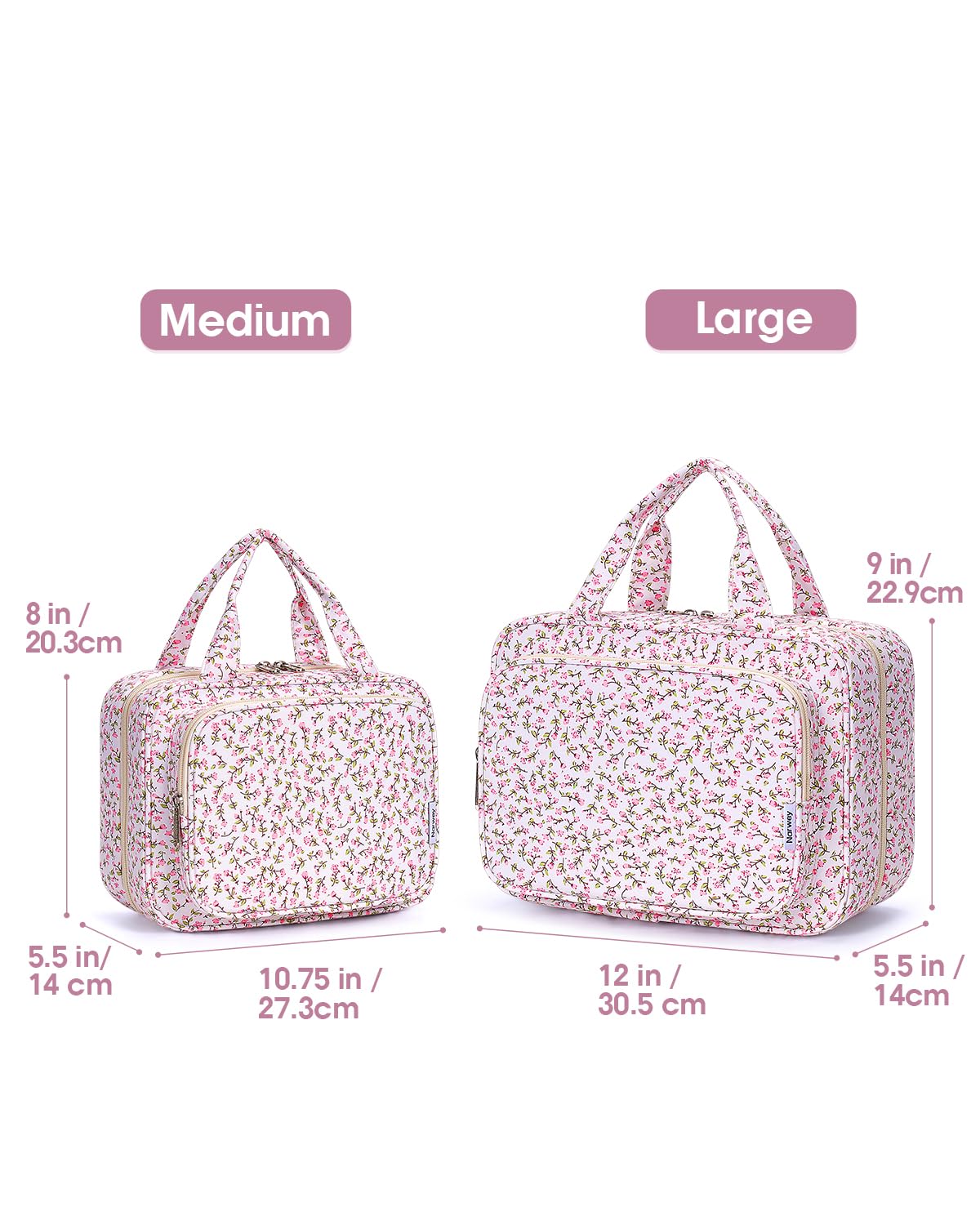 Narwey Travel Toiletry Bag Large Hanging Makeup Organizer side view showing compartments
