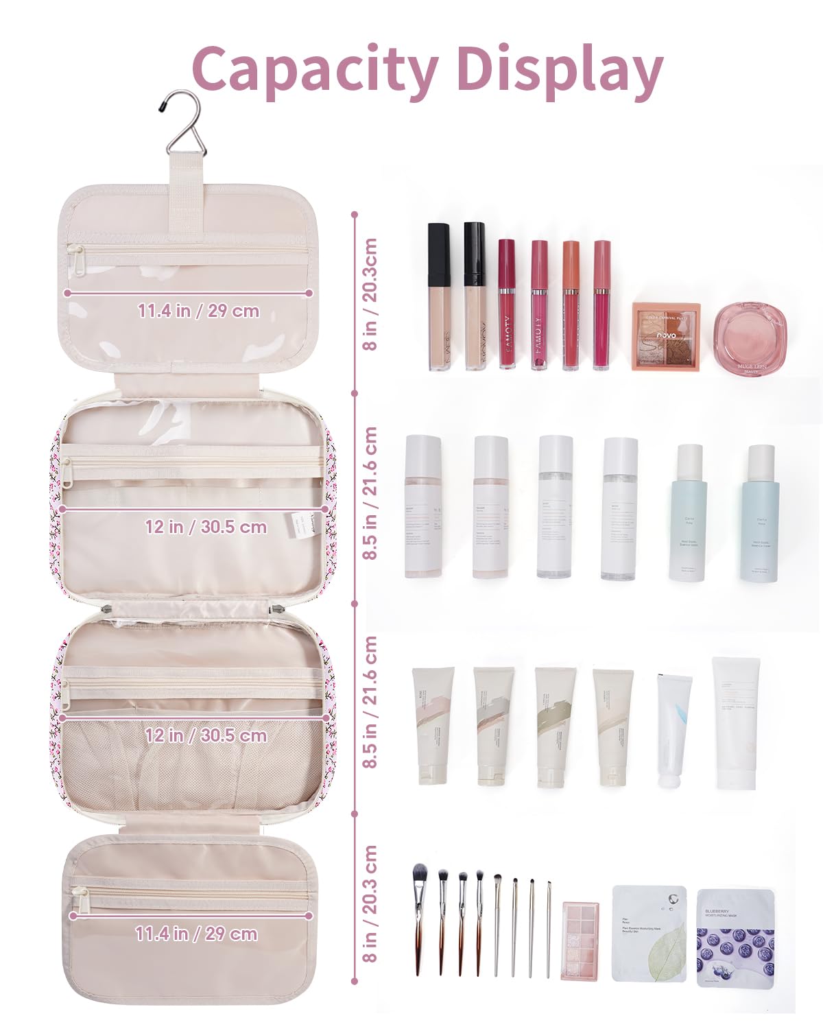 Narwey Travel Toiletry Bag Large Hanging Makeup Organizer with zippers and fabric details
