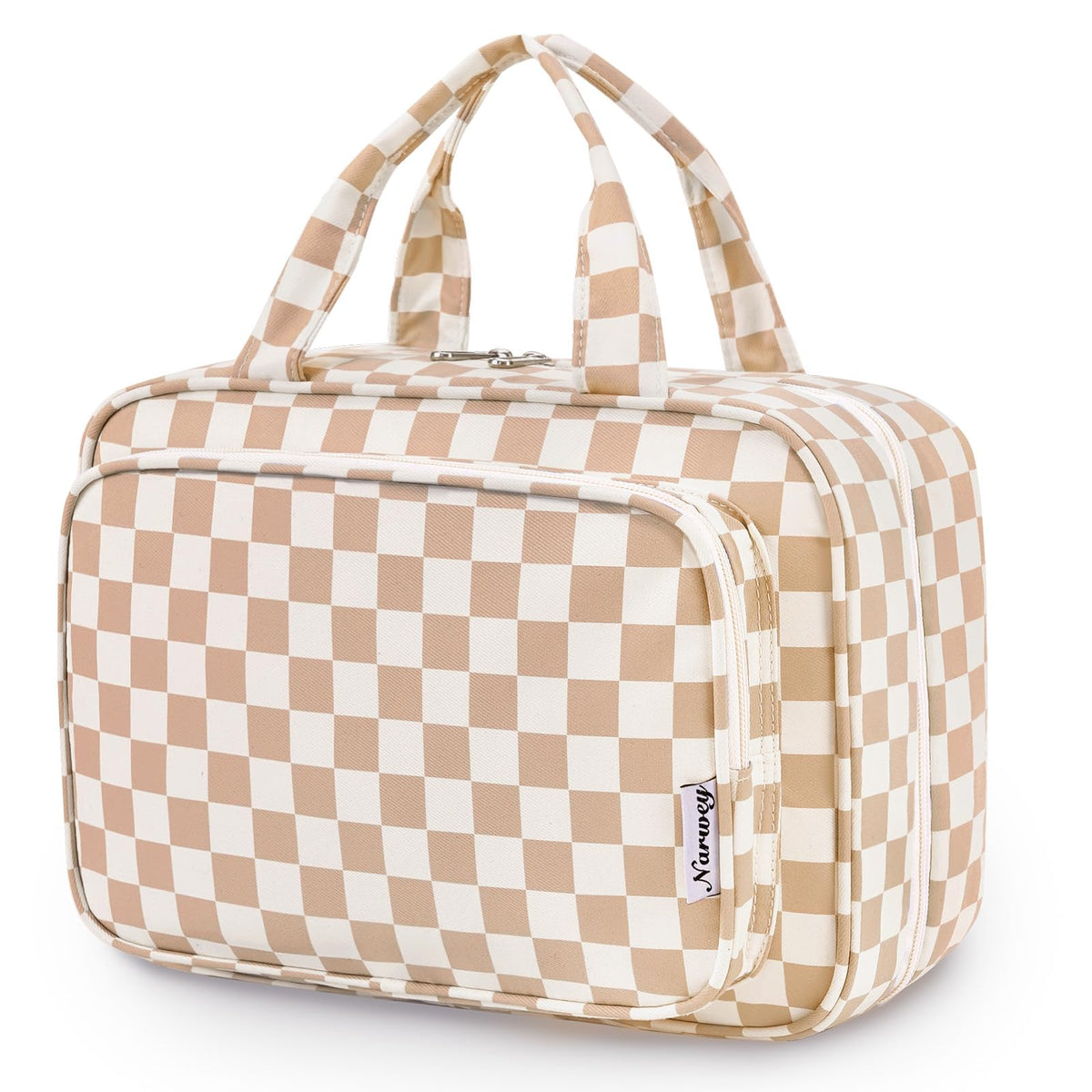 Narwey Travel Toiletry Bag large hanging organizer front view in light checkerboard