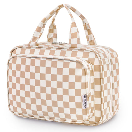 Narwey Travel Toiletry Bag large hanging organizer front view in light checkerboard