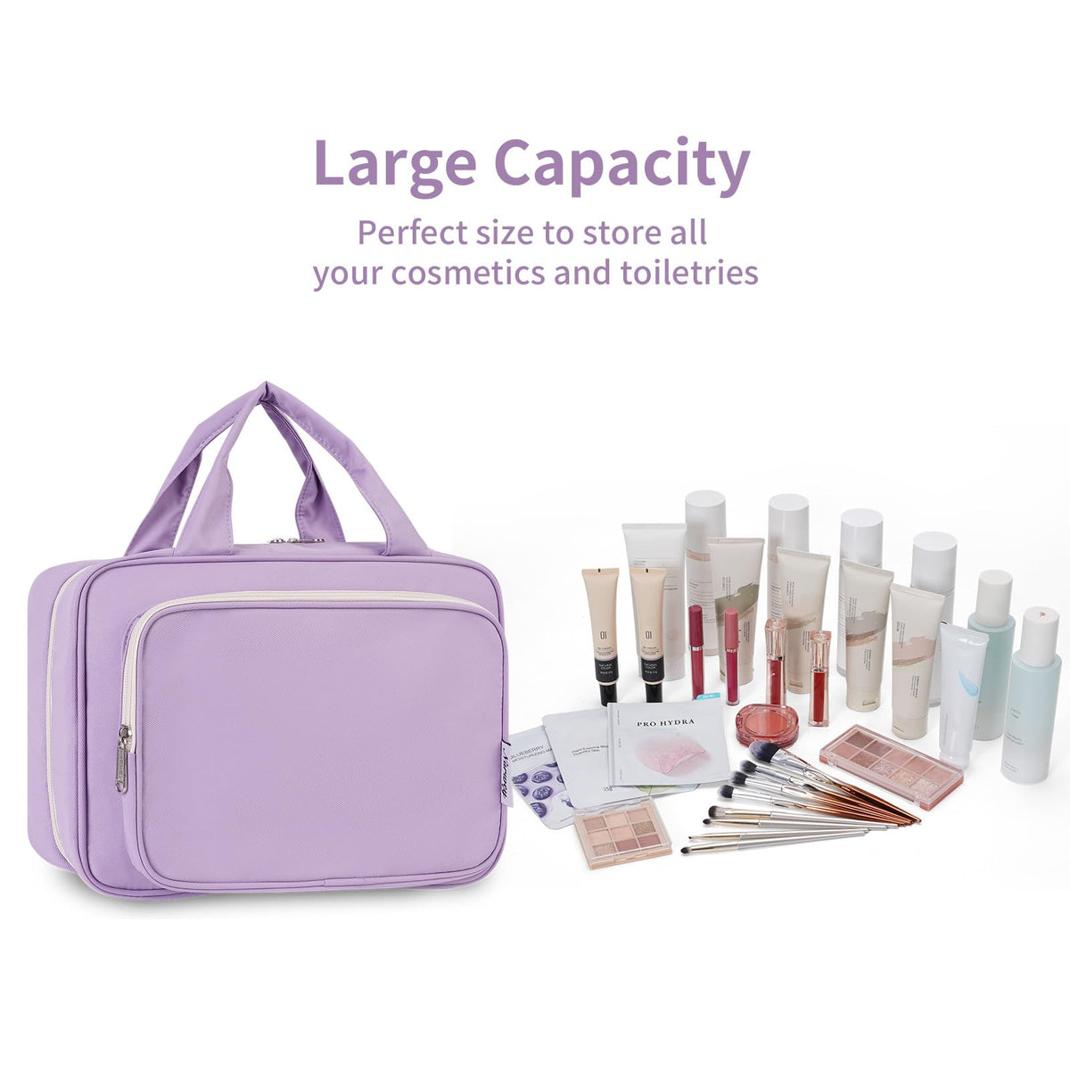 Narwey Travel Toiletry Bag large purple close-up of zippers