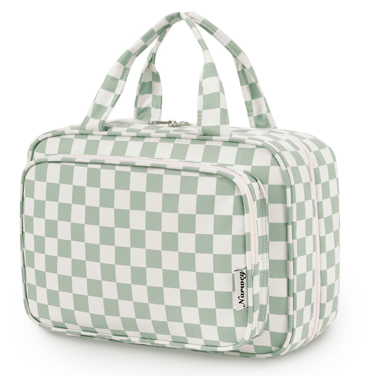 Narwey Travel Toiletry Bag Mint Green Checkerboard front view