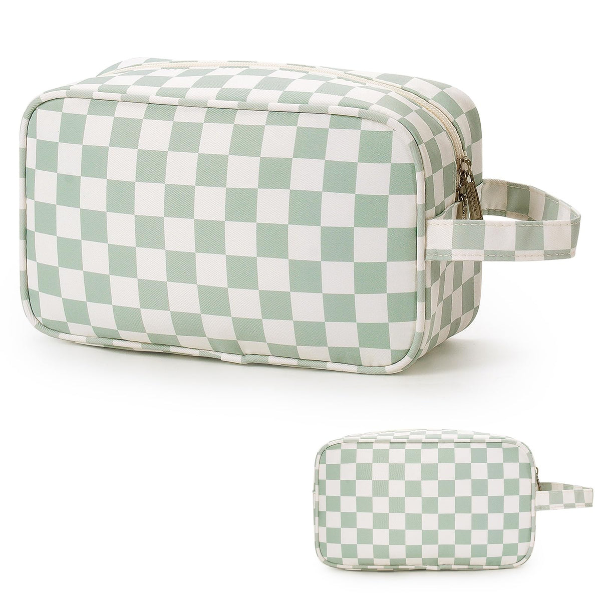 Narwey Travel Toiletry Bag mint green checkerboard front view