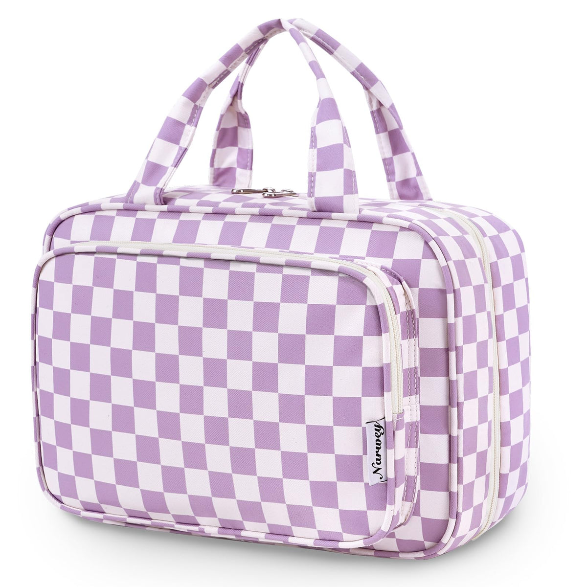 Narwey Travel Toiletry Bag purple checkerboard front view