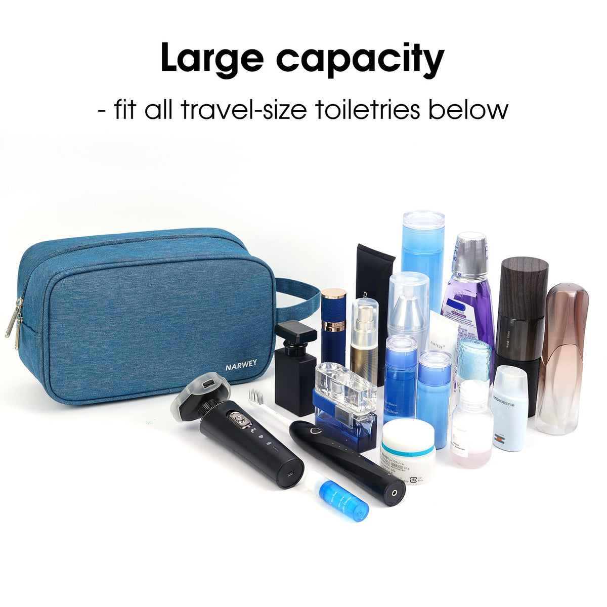 Narwey Travel Toiletry Bag showing zippers and fabric
