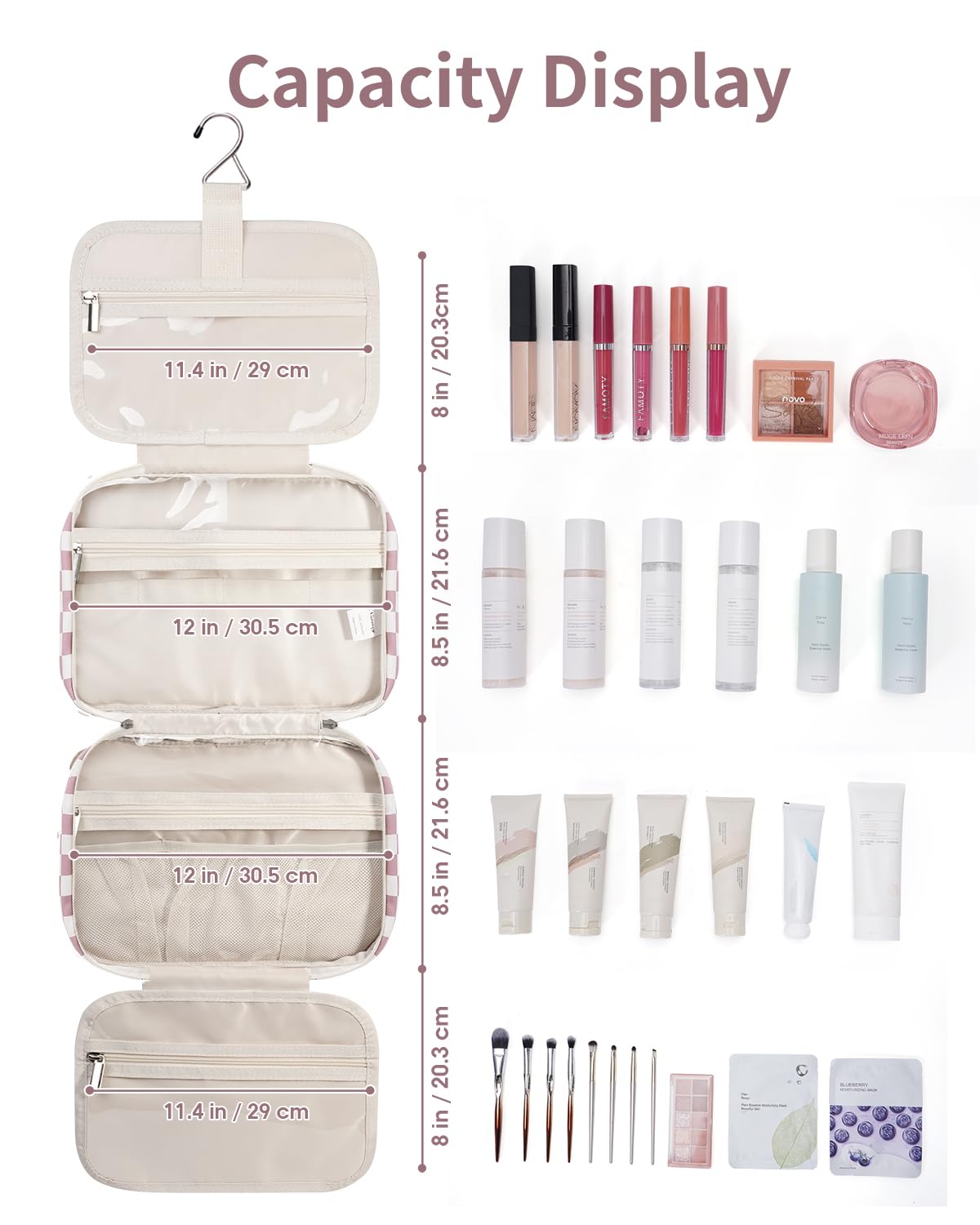 Narwey Travel Toiletry Bag side view with hanging hook