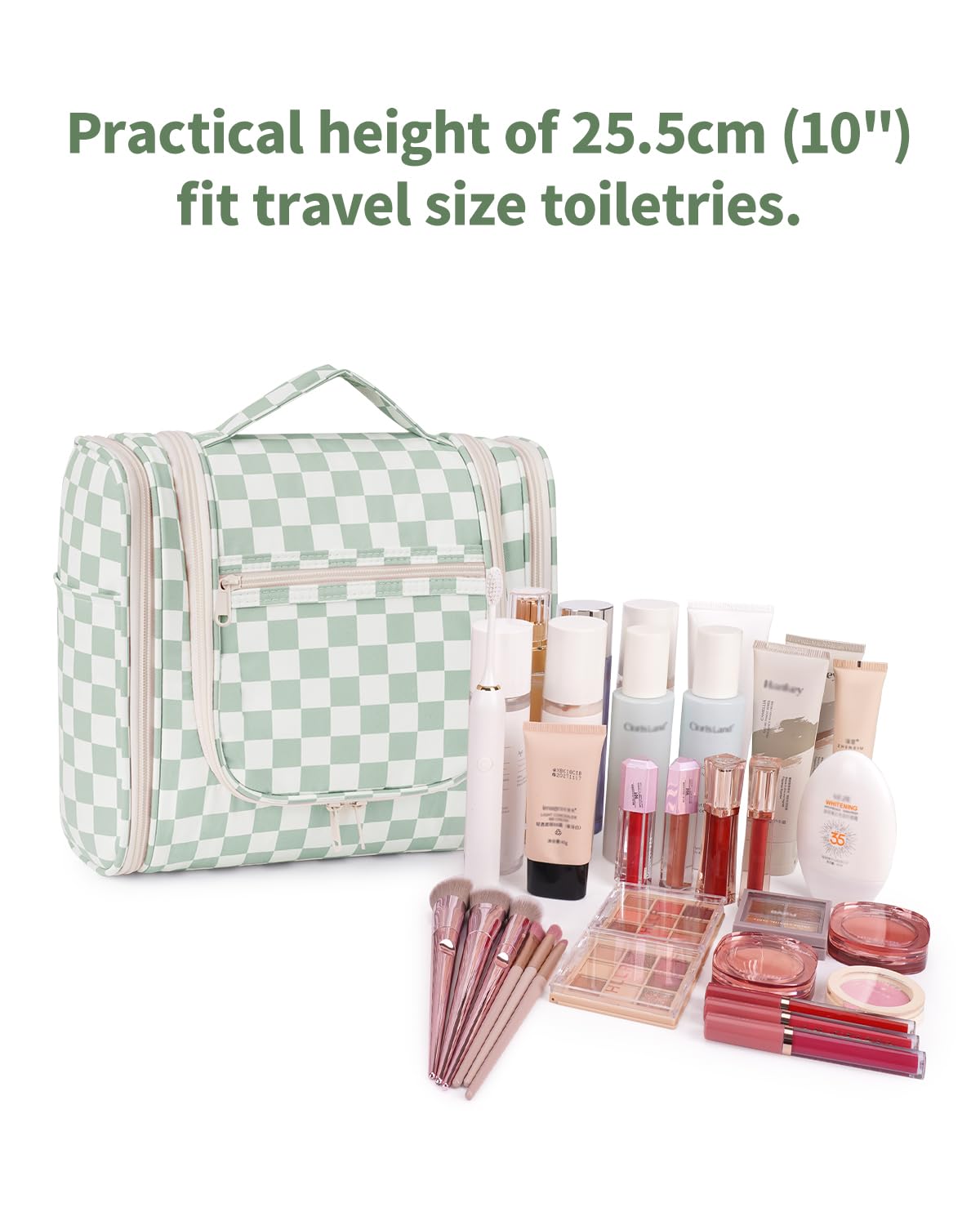 Narwey Travel Toiletry Bag side view with zipper pockets