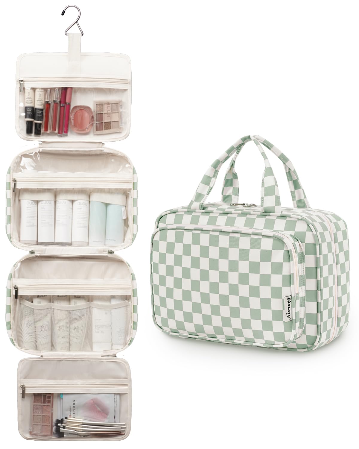 Narwey Travel Toiletry Bag side view with zippers