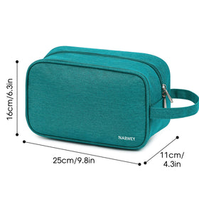 Narwey Travel Toiletry Bag teal displayed with vibrant patterns
