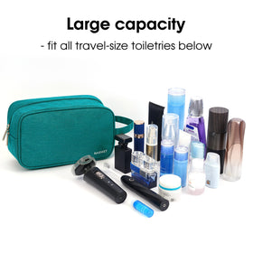 Narwey Travel Toiletry Bag teal open with toiletries inside