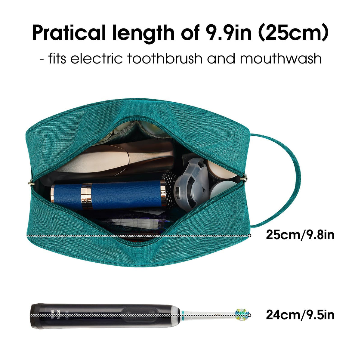 Narwey Travel Toiletry Bag teal showing main compartment and pockets