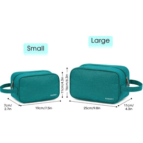 Narwey Travel Toiletry Bag teal side view with sturdy handle