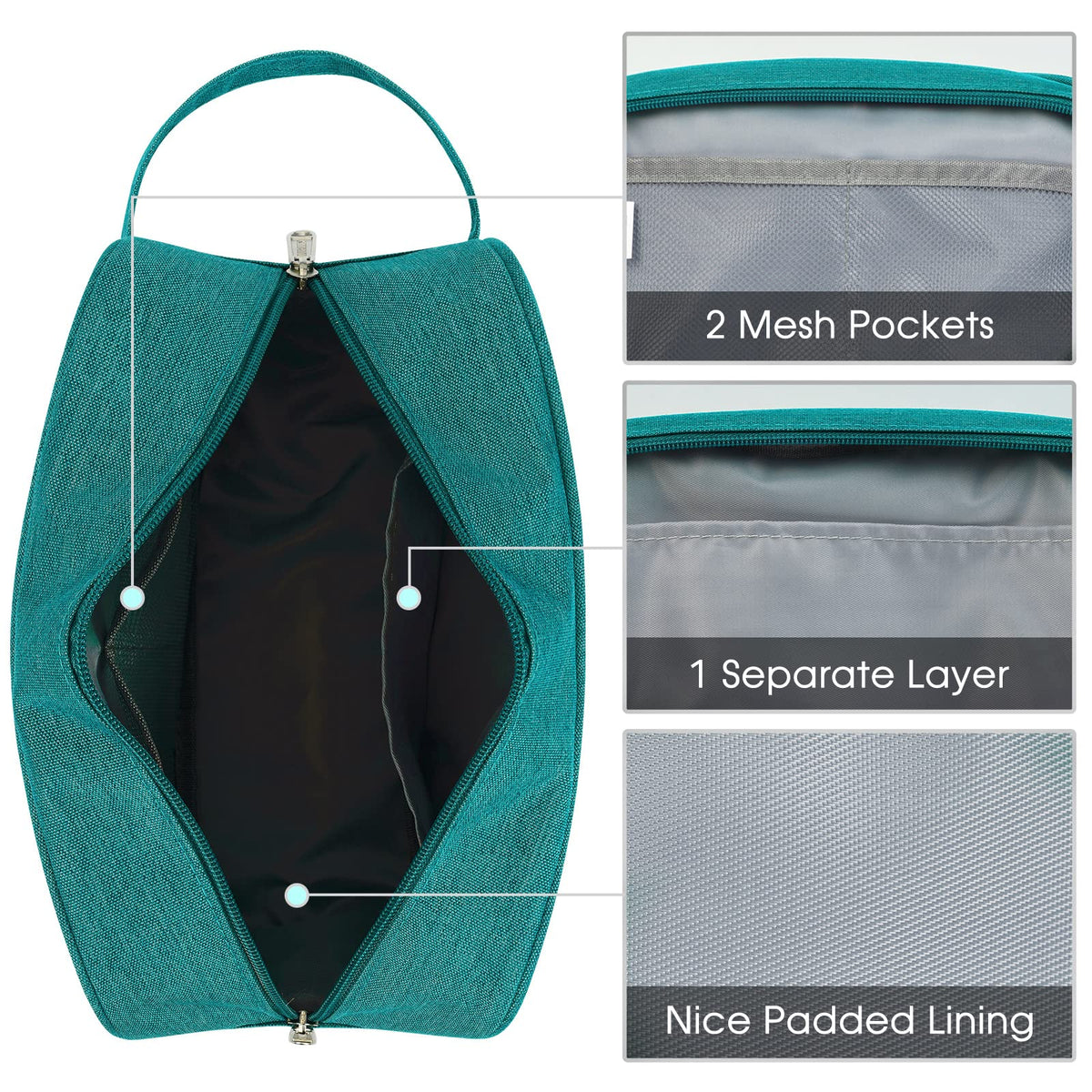 Narwey Travel Toiletry Bag teal with smooth zippers