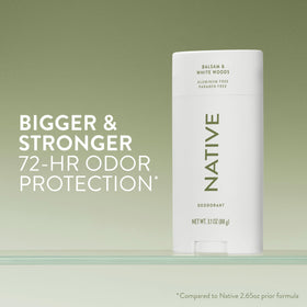 Native Aluminum Free Deodorant Balsam & White Woods stick application