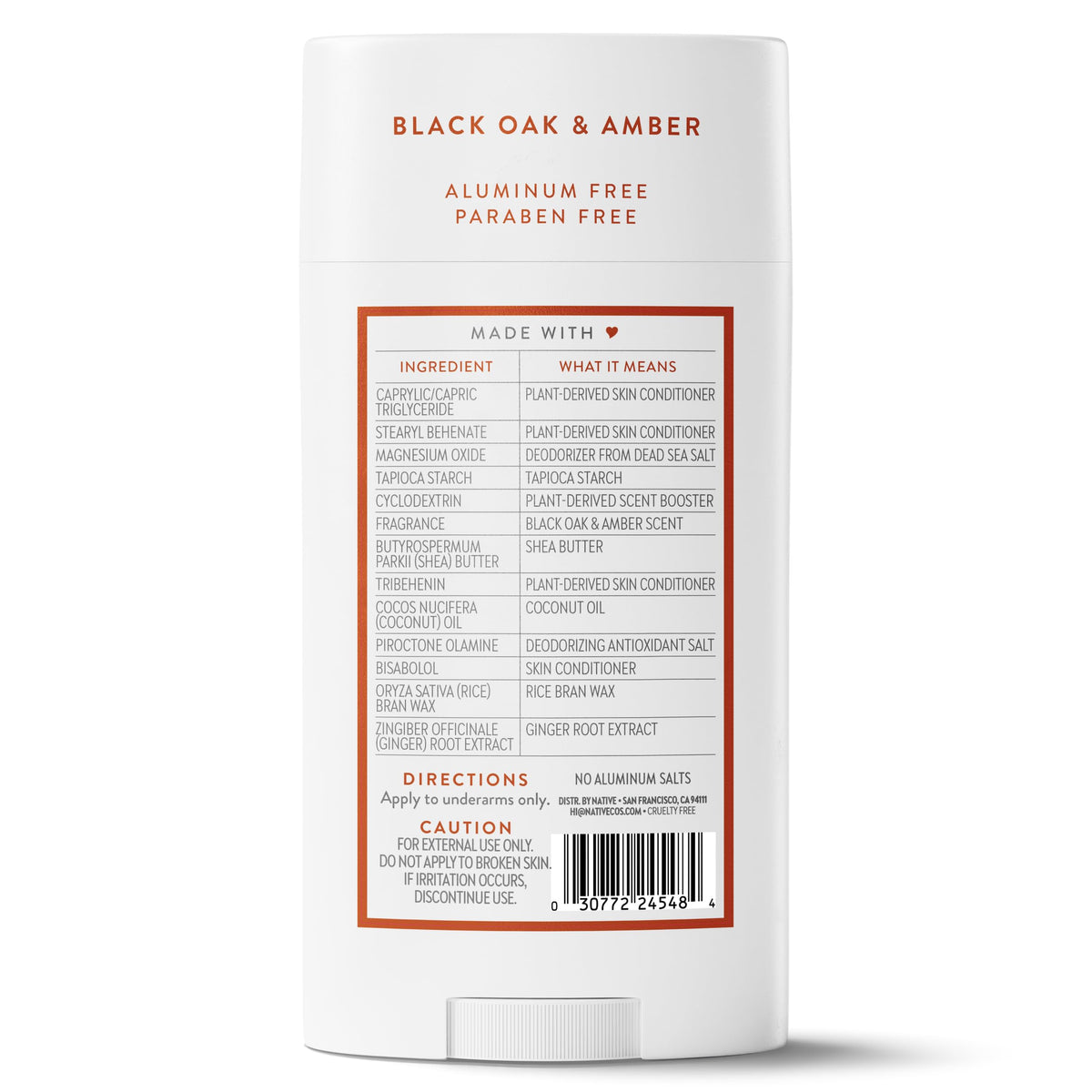 Native Aluminum Free Deodorant Black Oak & Amber on a bathroom counter