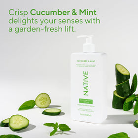 Native Body Lotion 16.5 fl oz with a refreshing cucumber and mint background