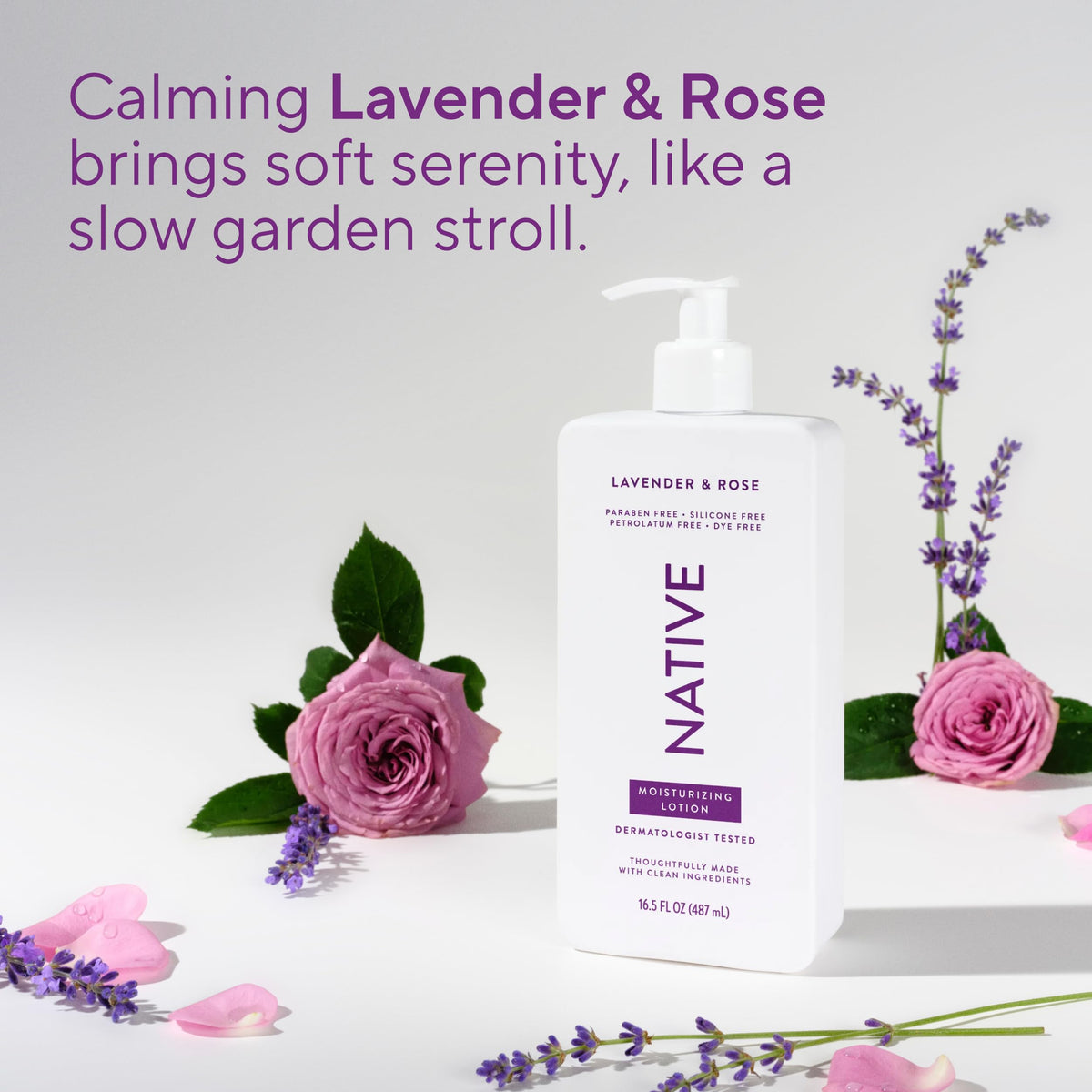 Native Body Lotion Lavender & Rose 16.5 fl oz close-up of pump