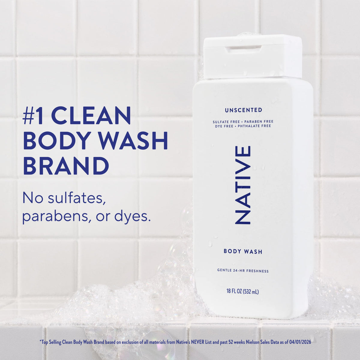 Native Body Wash 18 oz back view with ingredient list