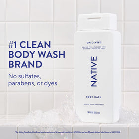 Native Body Wash 18 oz back view with ingredient list