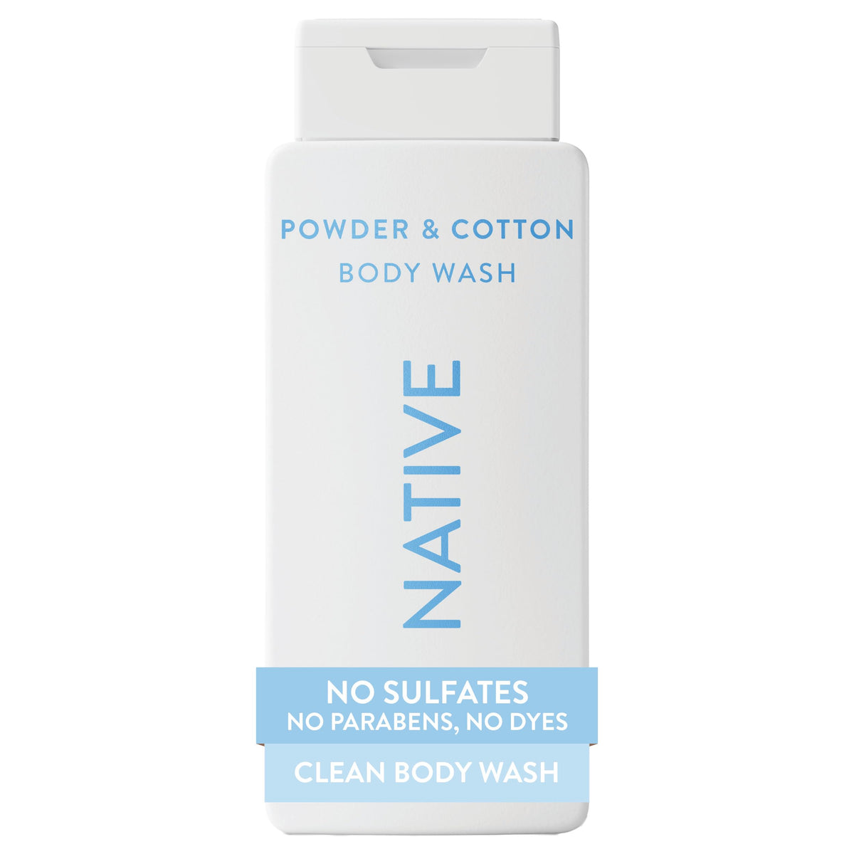 Native Body Wash 18 oz front view with soft powder and cotton scent