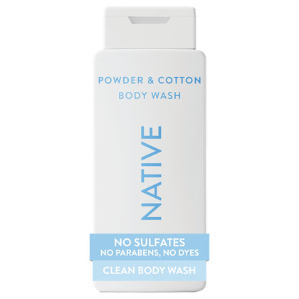 Native Body Wash 18 oz front view with soft powder and cotton scent