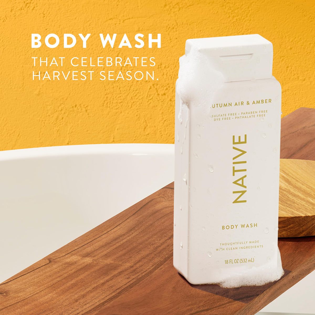 Native Body Wash Autumn Air & Amber 18 oz back view