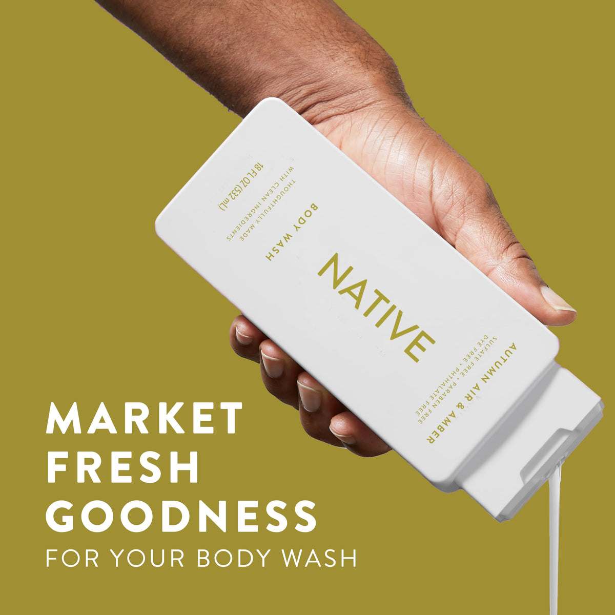 Native Body Wash Autumn Air & Amber 18 oz side view