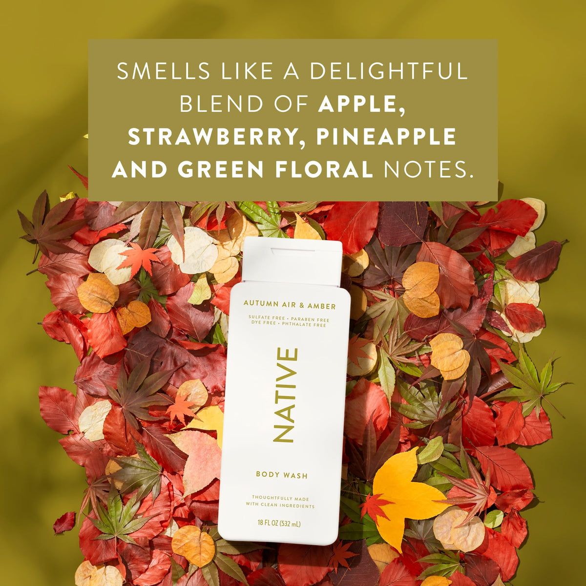 Native Body Wash Autumn Air & Amber 18 oz with lather