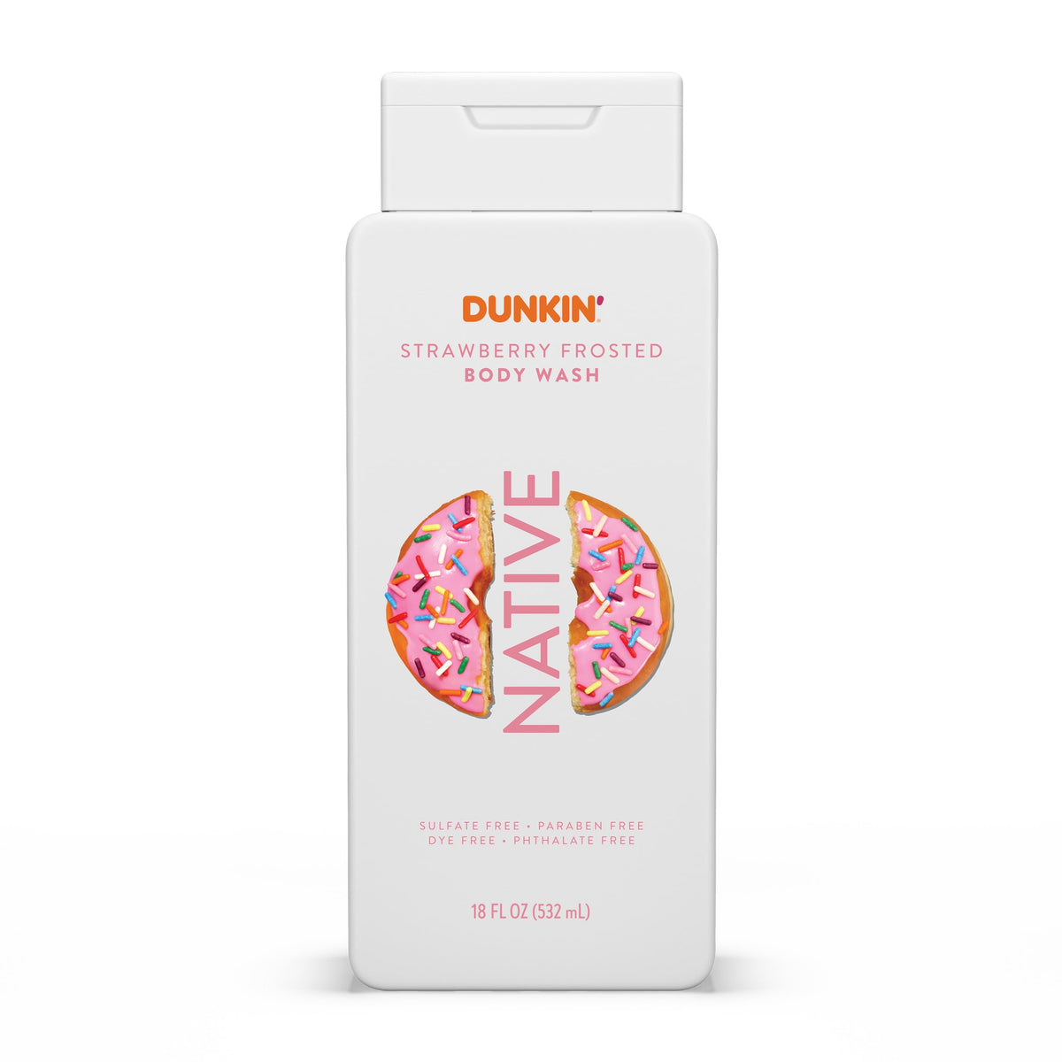 Native Body Wash Dunkin Strawberry Frosted 18 oz front view
