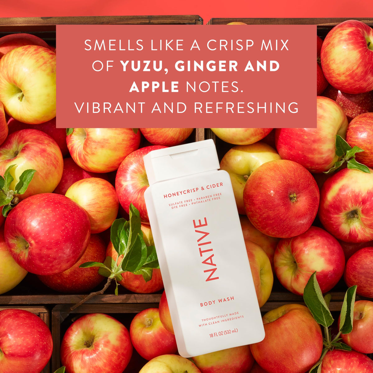 Native Body Wash Honey Crisp & Cider 18 oz with lather