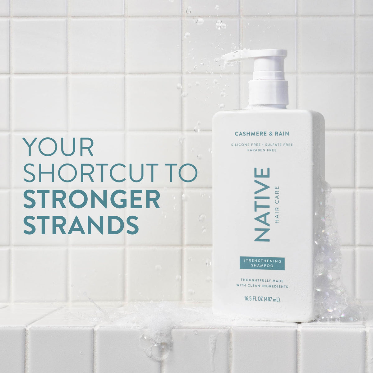 Native Cashmere & Rain Shampoo bottle with label