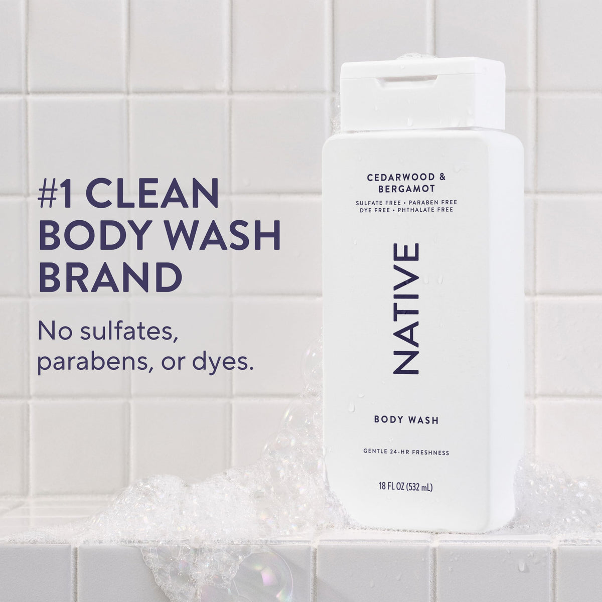 Native Clean Body Wash 18 fl oz back view showing ingredients