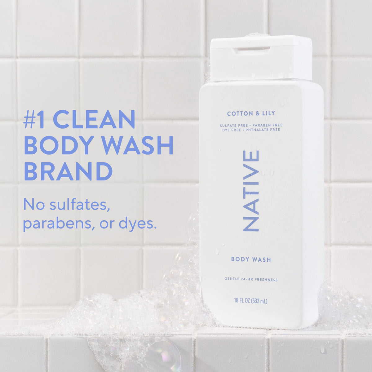 Native Clean Body Wash Cotton & Lily bottle back view