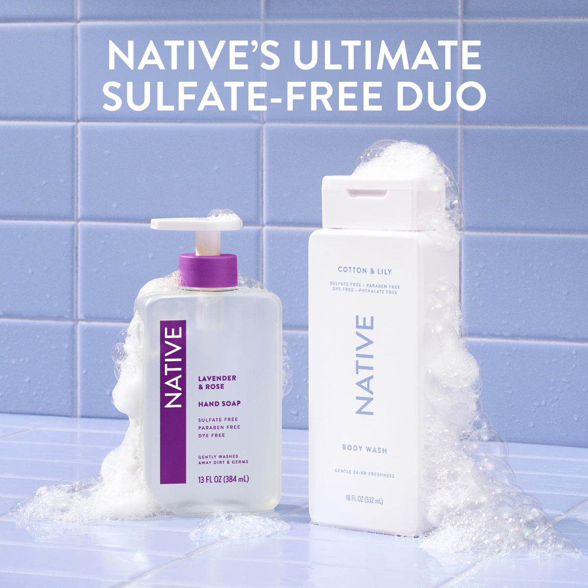 Native Clean Body Wash Cotton & Lily with fresh cotton and lily flowers