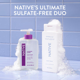 Native Clean Body Wash Cotton & Lily with fresh cotton and lily flowers