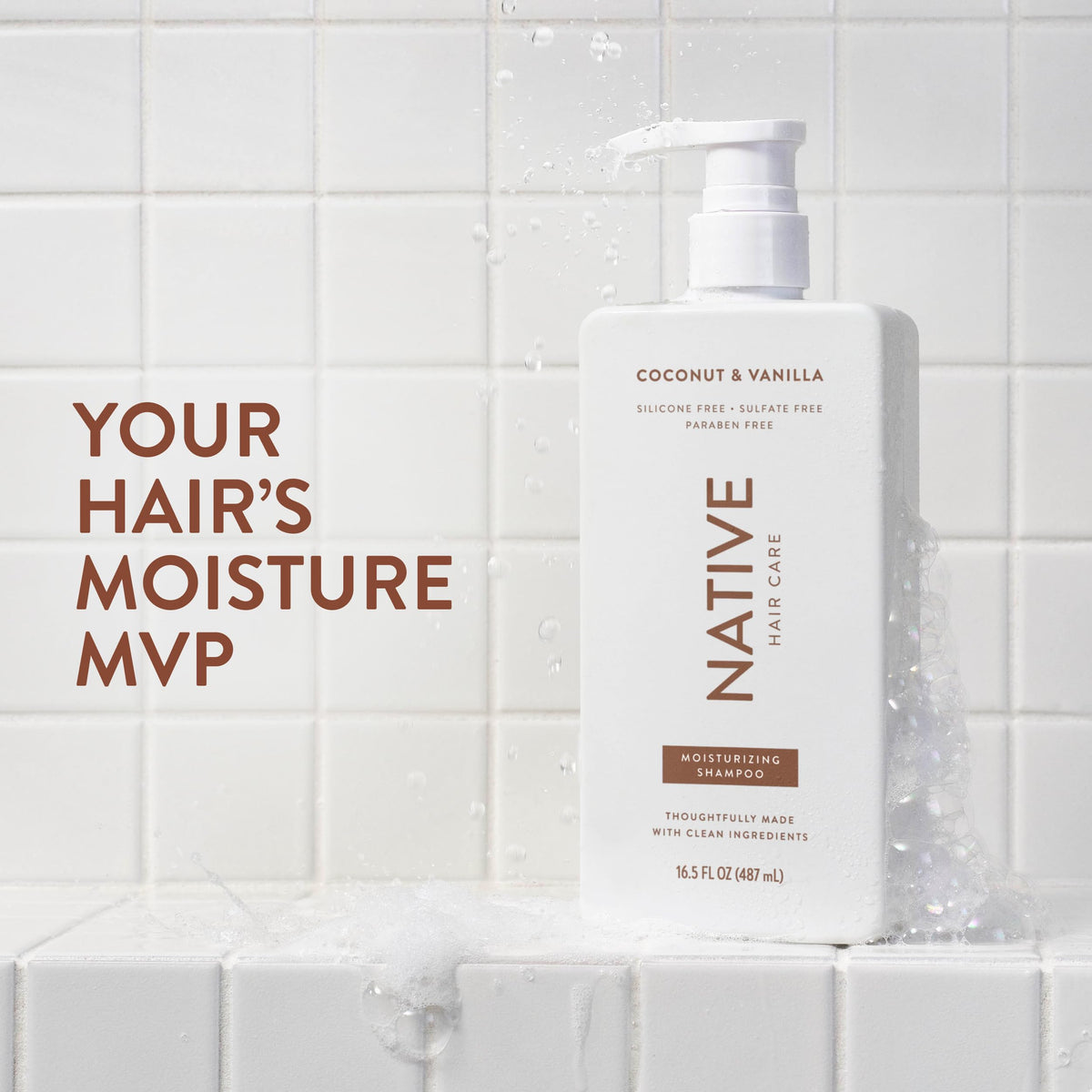 Native Coconut & Vanilla Shampoo bottle with label