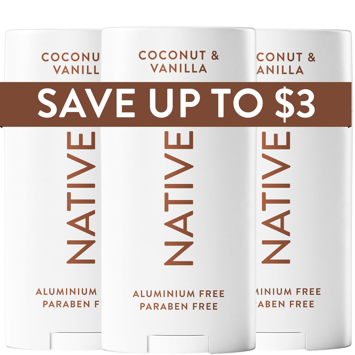 Native Deodorant 3-Pack Coconut & Vanilla front view