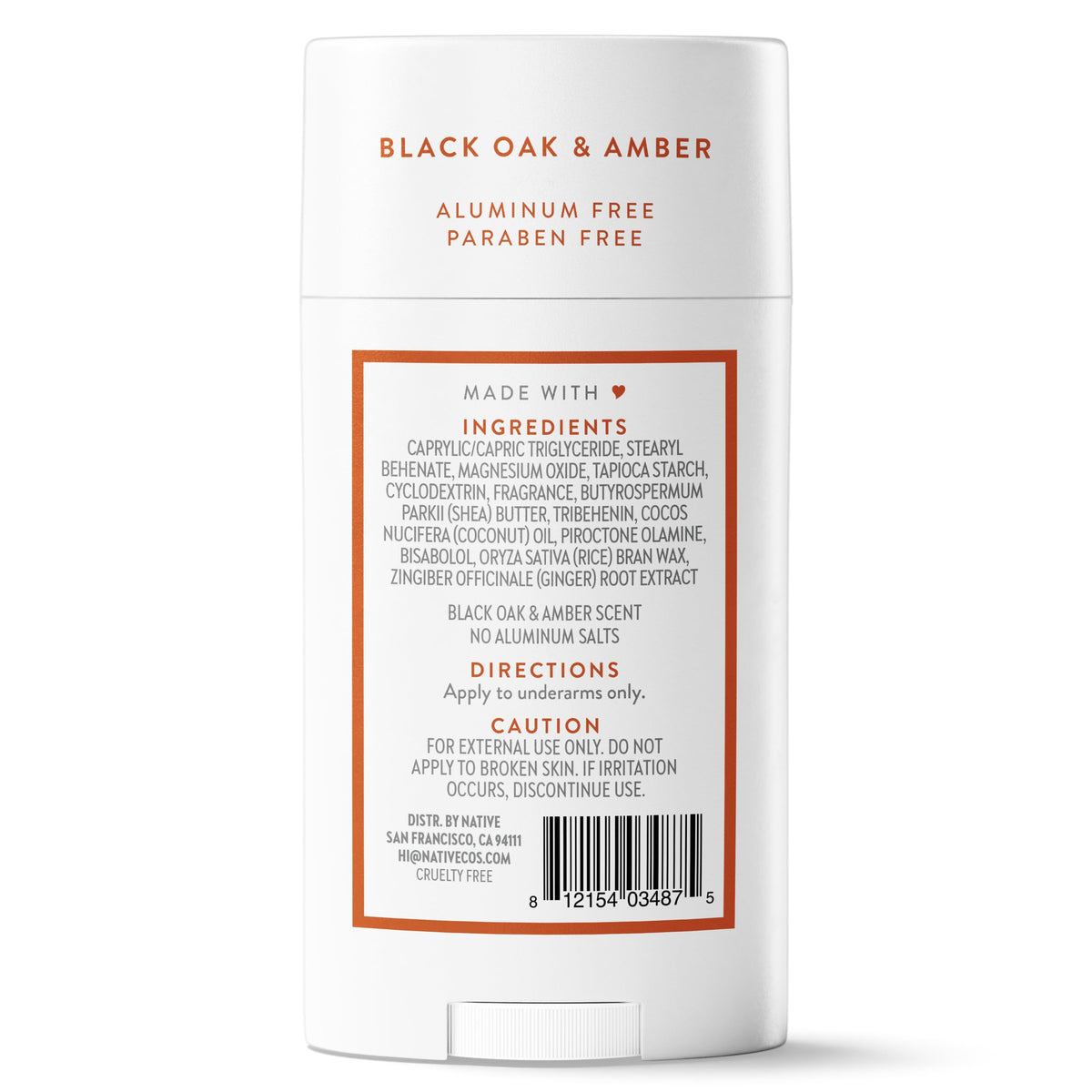 Native Deodorant Black Oak & Amber close-up of stick