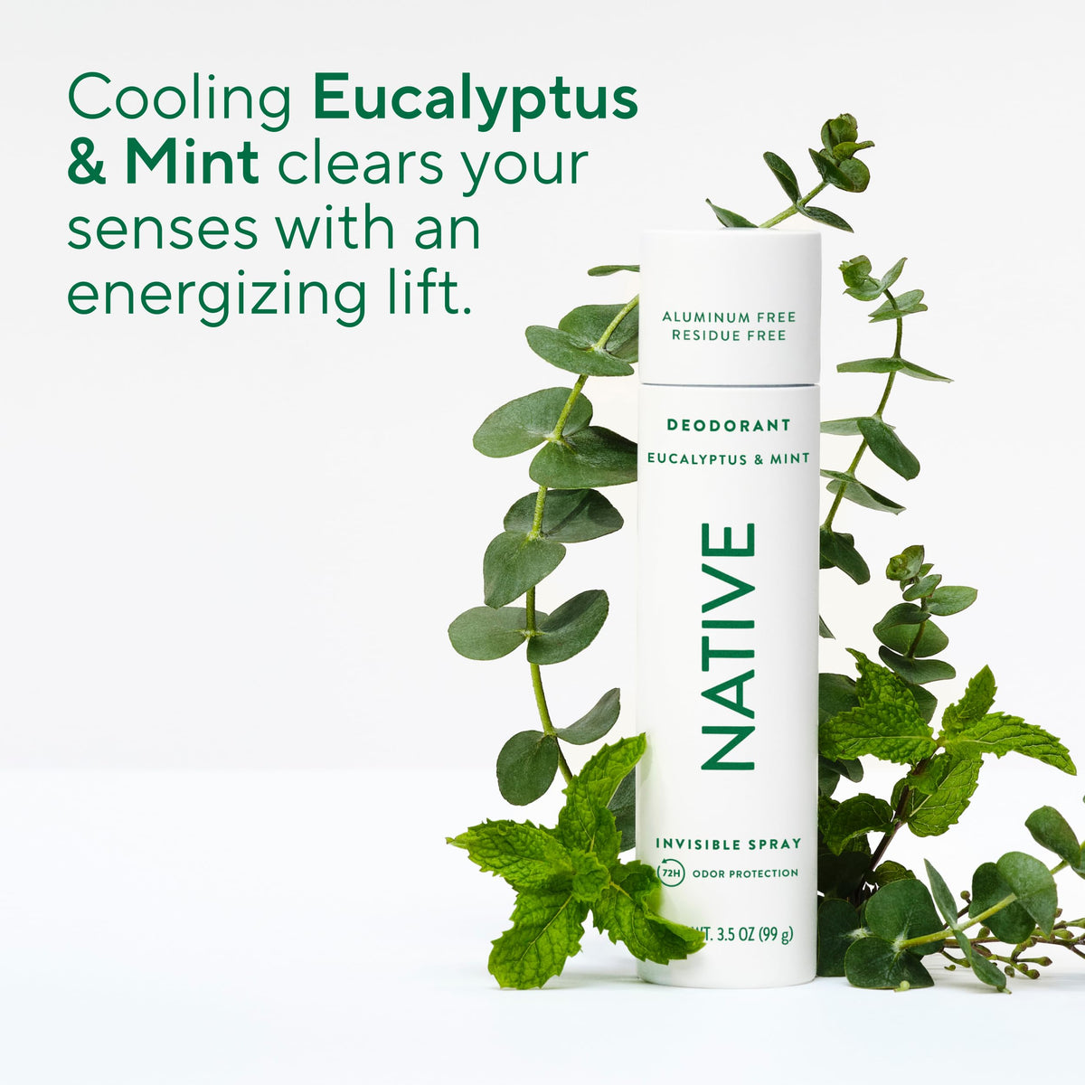Native Deodorant & Body Spray Eucalyptus & Mint bottle side view