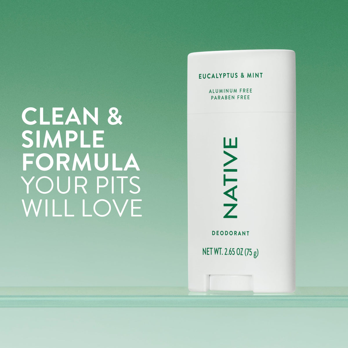 Native Deodorant Eucalyptus & Mint stick open showing product