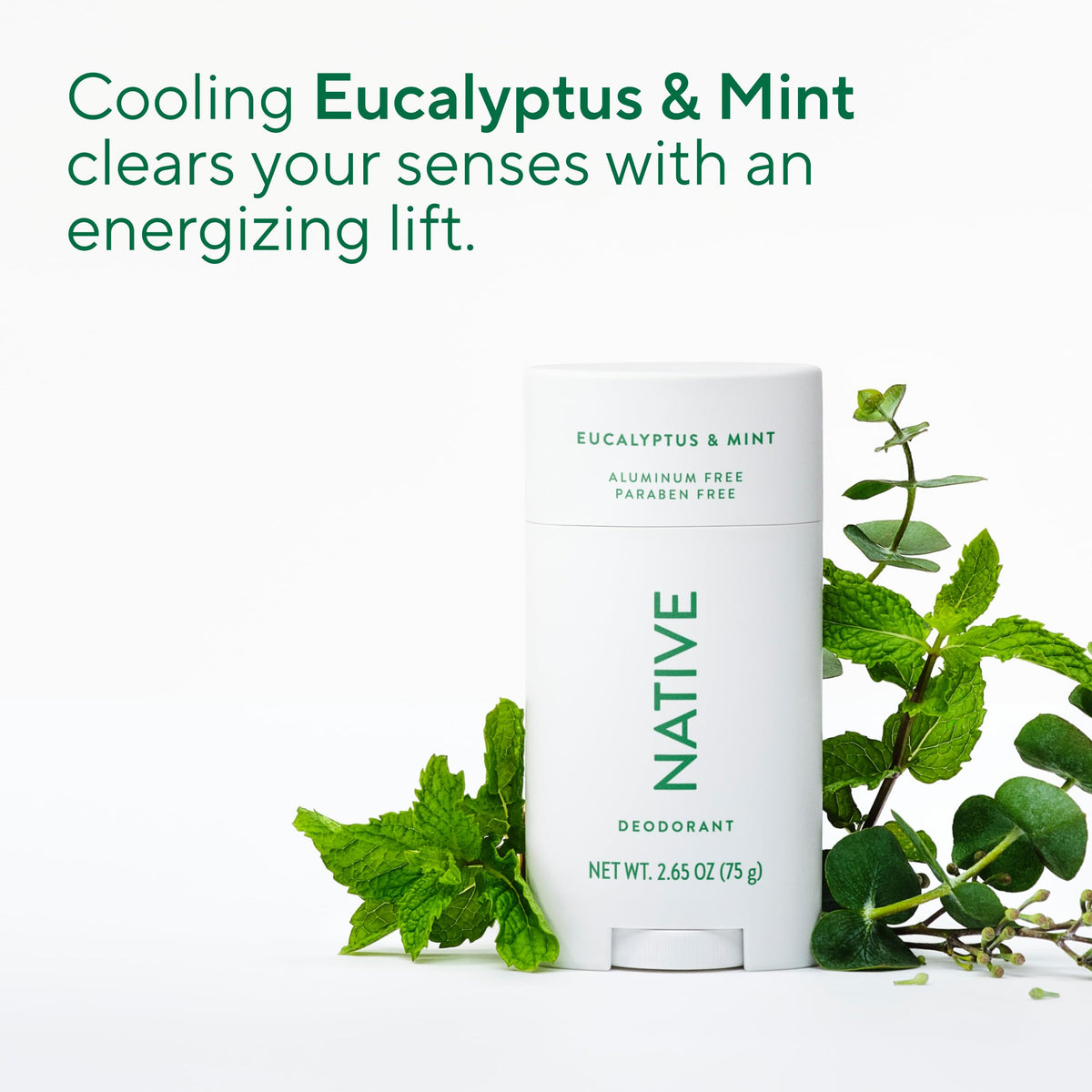 Native Deodorant Eucalyptus & Mint with eucalyptus leaves background