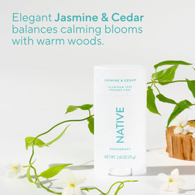 Native Deodorant Jasmine & Cedar lifestyle scene with fresh flowers
