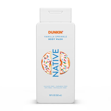 Native Dunkin Vanilla Sprinkle Body Wash front view, 18 oz